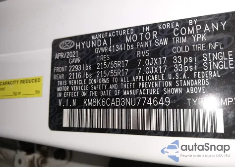 2022 Hyundai Kona Sel from USA, damaged, VIN KM8K6CAB3NU774649